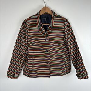 Talbots Women's 6P Petite Jacket Blazer Pink Blue White Green Striped Rainbow